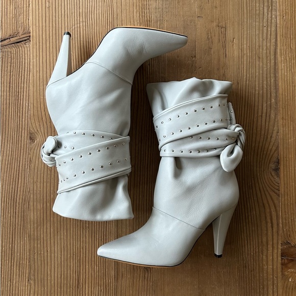 NIB IRO Paris Nori Ankle Studded Tie Boot in Pearl Grey Leather - FR 39 / US 8 - Picture 6 of 16